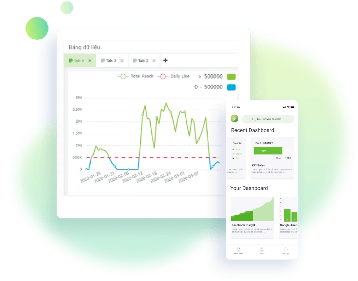 Customized dynamic reports builder workspace mockup